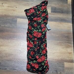 Love By Design Floral One-Shoulder Rousched Body Con Dress